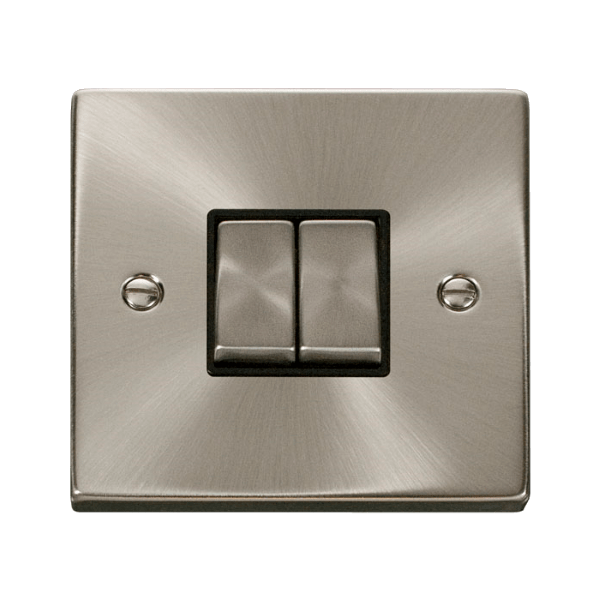 Click Scolmore Deco Satin Chrome 2 Gang 2 Way Plate Switch 10A With Black Ingot - VPSC412BK, Image 1 of 1