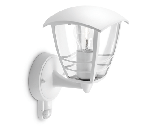 Philips Creek 60W E27 (UP) Wall Lantern With PIR IP44 Dimmable White - 915002791202, Image 1 of 1