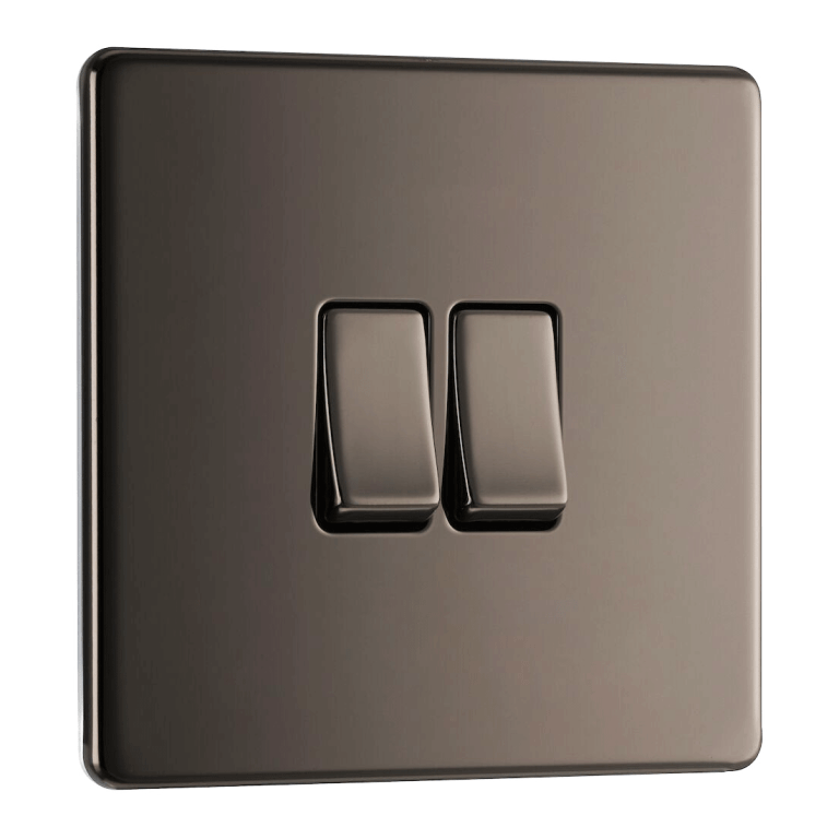 BG Screwless Flatplate Black Nickel Double Switch, 10Ax 2 Way - FBN42, Image 1 of 3