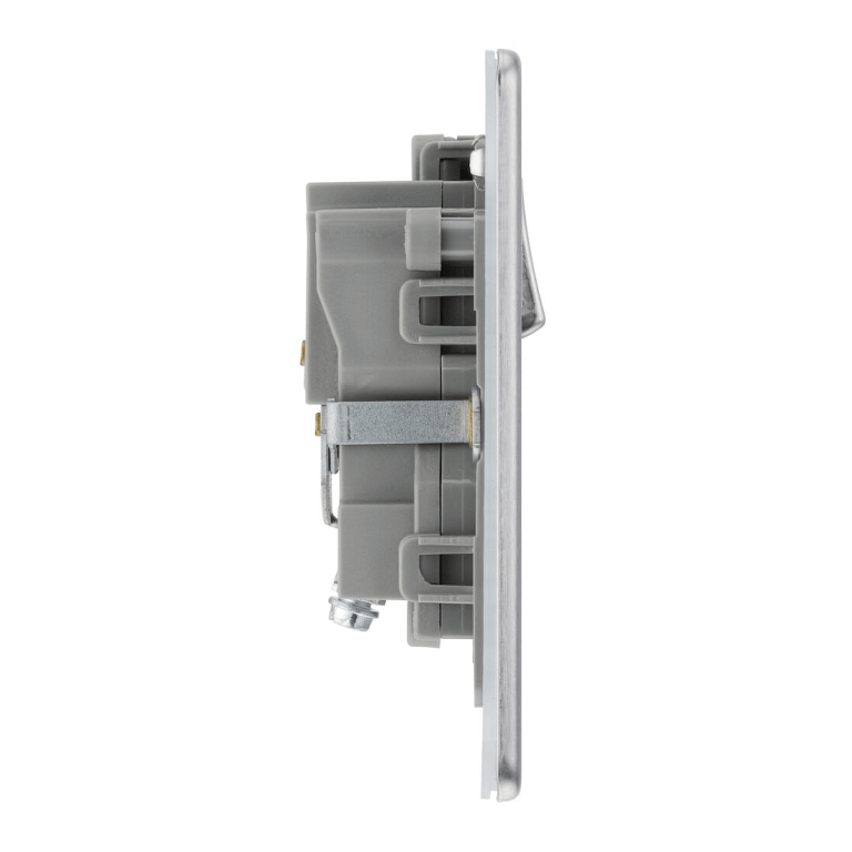 BG Screwless Flatplate Brushed Steel Single Switched 13A Power Socket - Grey Insert - FBS21G, Image 2 of 3