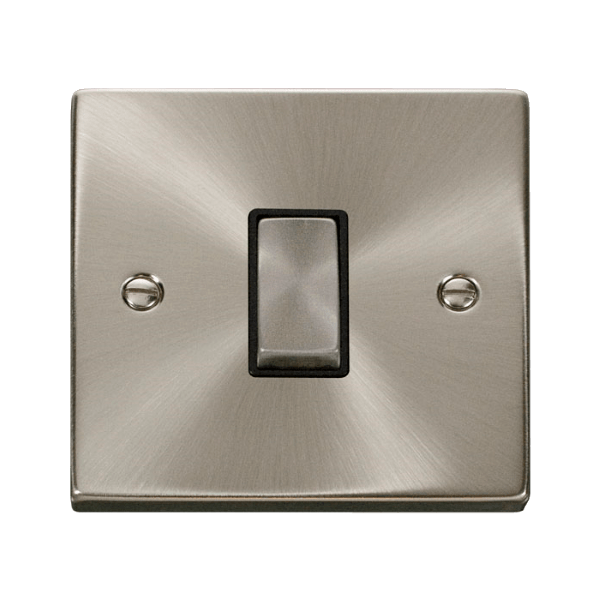 Click Scolmore Deco Satin Chrome 1 Gang 2 Way Plate Switch 10A  With Black Ingot - VPSC411BK, Image 1 of 1
