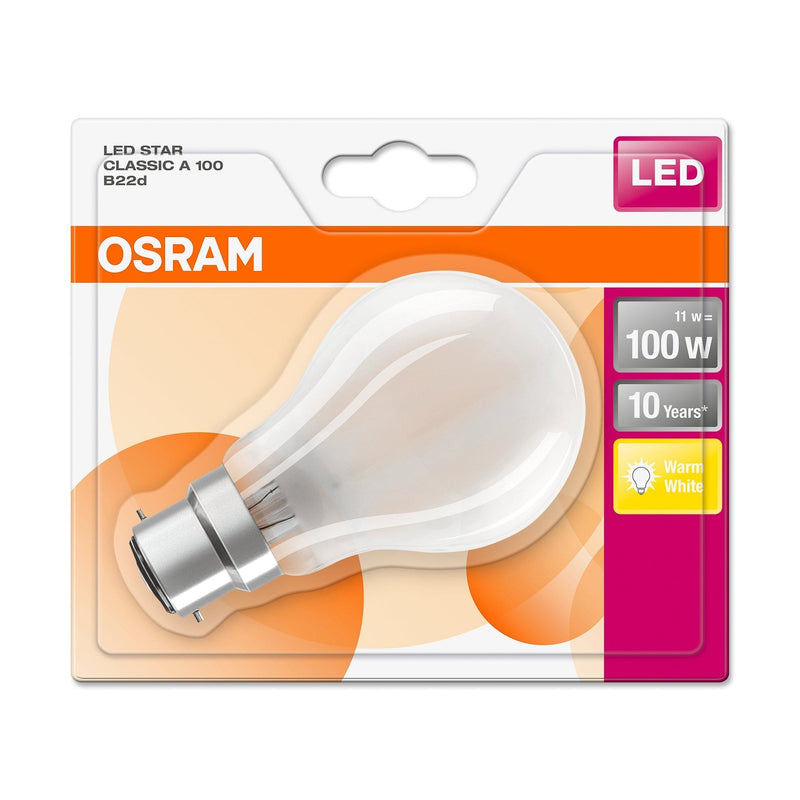 Osram LED Star 10W Frosted GLS B22d - Warm White 300°  - (808508-124684) - A100FF827B22, Image 3 of 3
