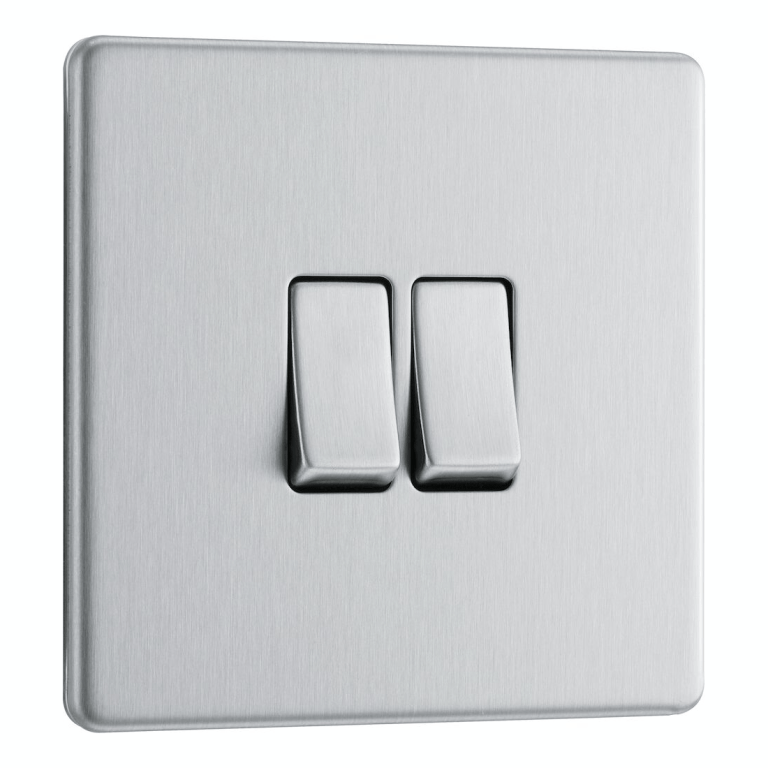 BG Screwless Flatplate Brushed Steel Double Switch, 10Ax 2 Way - FBS42, Image 1 of 3
