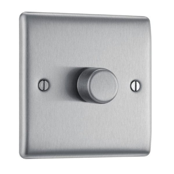 BG Nexus Metal Brushed Steel Single Intelligent Led Dimmer Switch, 2-Way Push On/Off - NBS81, Image 1 of 1