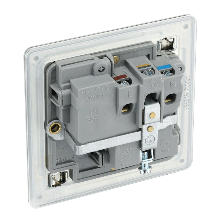 BG Screwless Flatplate Brushed Steel Single Switched 13A Power Socket - Grey Insert - FBS21G, Image 3 of 3