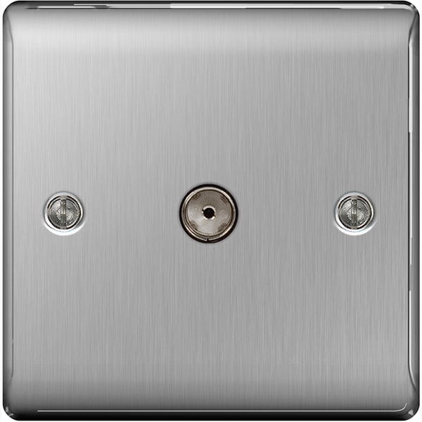 BG Nexus Metal Brushed Steel Single Socket For Tv Or Fm Co-Axial Aerial Connection - NBS60, Image 1 of 1