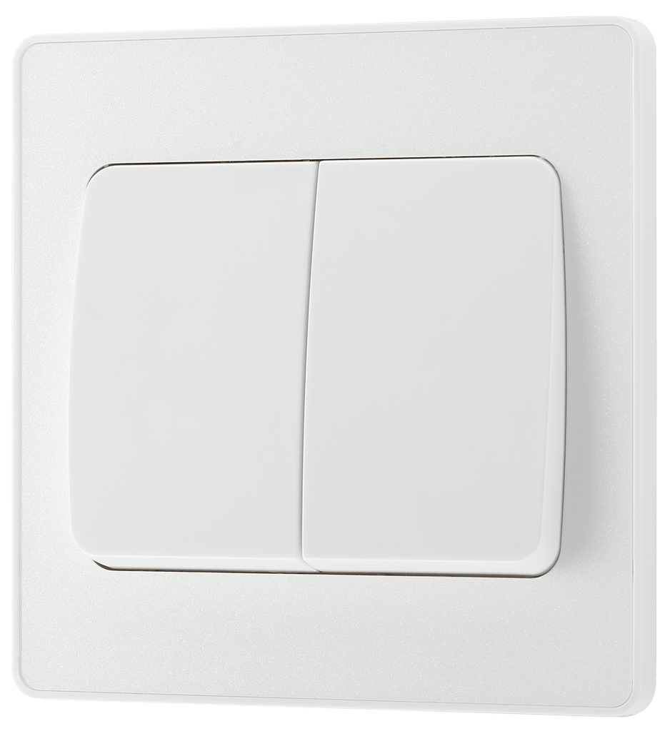 BG Evolve Pearl White Double Light Switch 20A 16AX 2 Way Wide Rocker