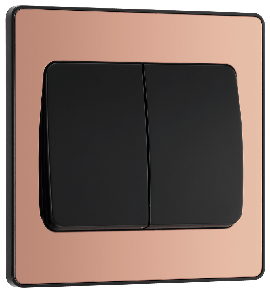 BG Evolve Polished Copper Double Light Switch 20A 16AX 2 Way Wide Rock