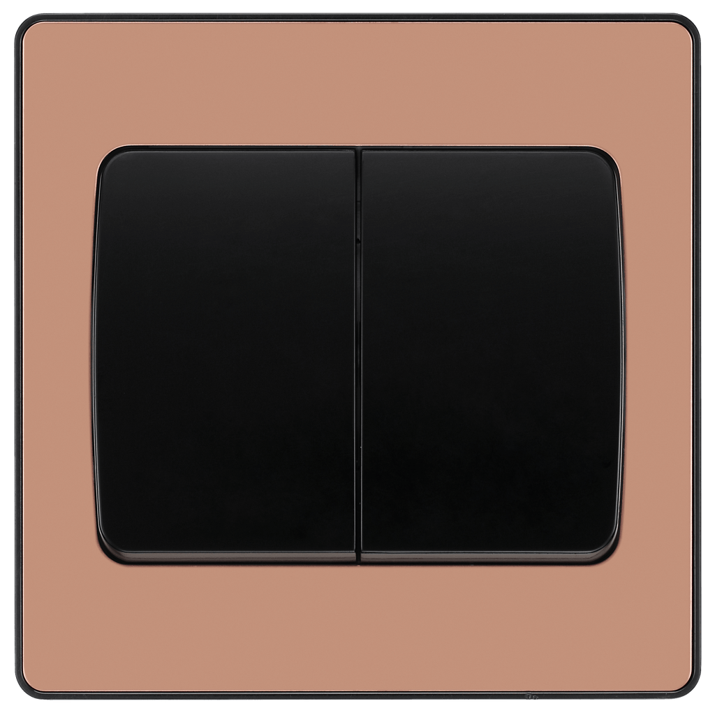 BG Evolve Polished Copper Double Light Switch 20A 16AX 2 Way Wide Rock