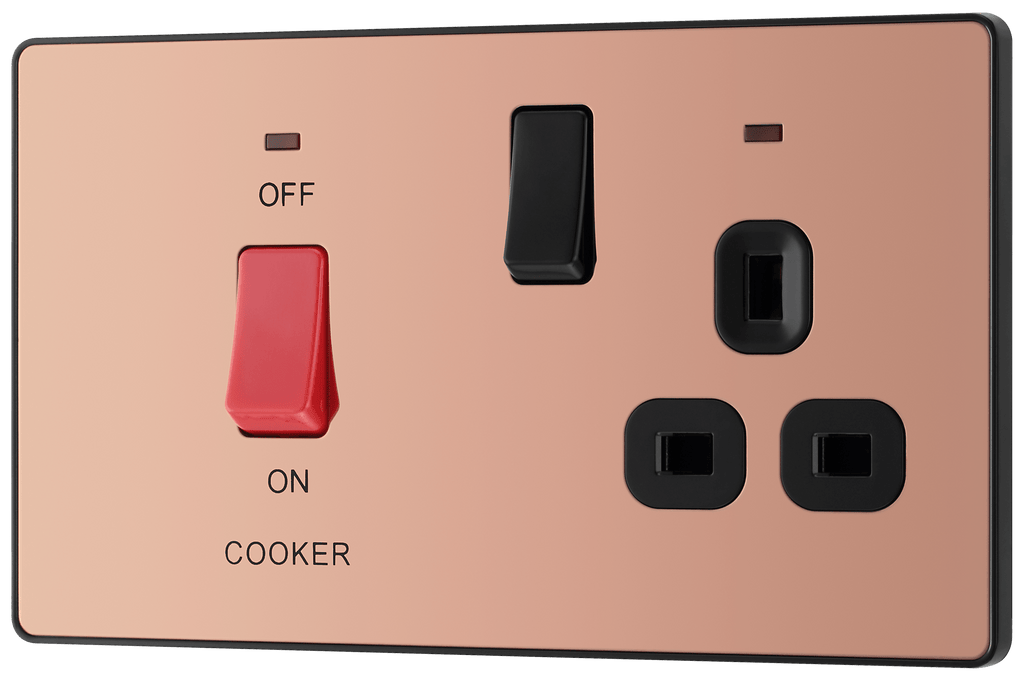 BG Evolve Polished Copper 45A 2Pole Cooker Switch With 13A Switched S ledbulbs.co.uk