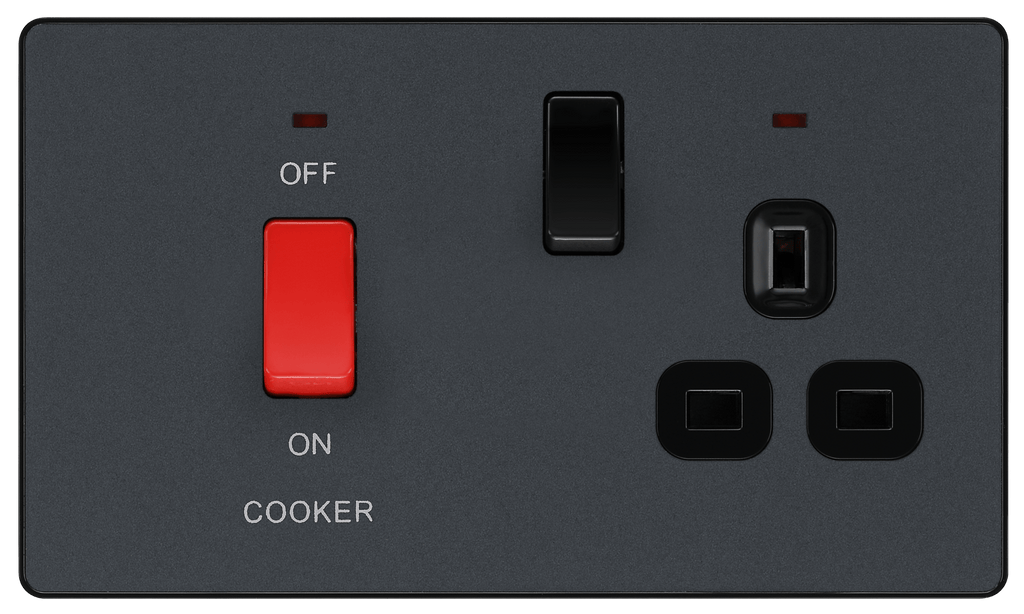 BG Evolve Matt Grey 45A 2Pole Cooker Switch With 13A Switched Socket ledbulbs.co.uk