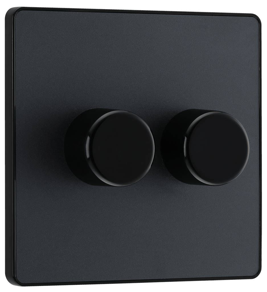 BG Evolve Matt Grey Trailing Edge LED 200W Double Dimmer Switch 2Way