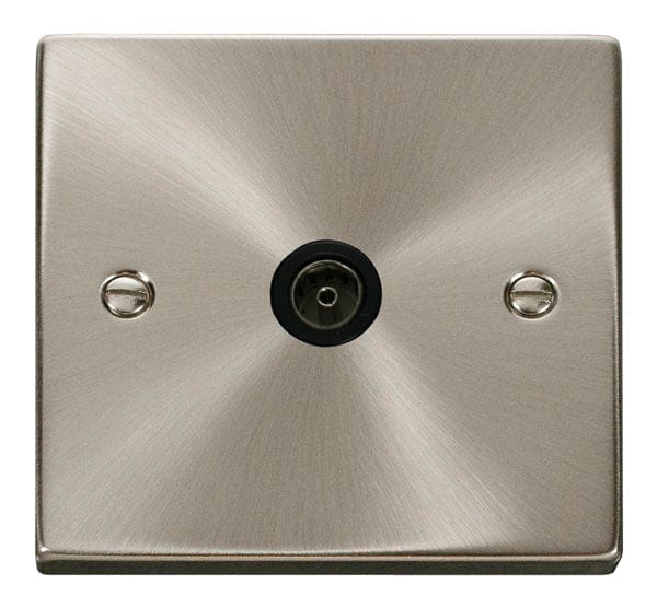 Click Scolmore Deco Satin Chrome 1 Gang Coaxial Outlet With Black - VPSC065BK, Image 1 of 1