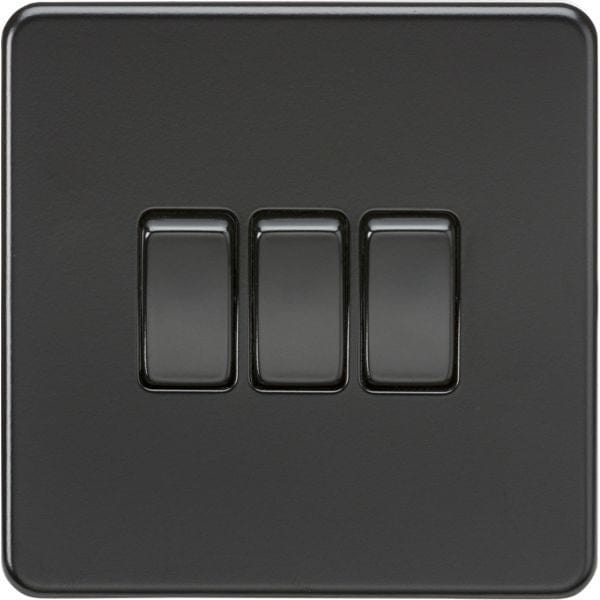 Knightsbridge Screwless 10AX 3G 2-Way Switch - Matt Black with black rockers - SF4000MBB, Image 1 of 1