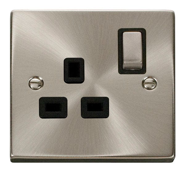 Click Scolmore Deco Satin Chrome 1 Gang Double Pole Switch 13A With Black Ingot - VPSC535BK, Image 1 of 1