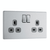 BG Screwless Flatplate Brushed Steel Double Switched 13A Power Socket - Grey Insert - FBS22G