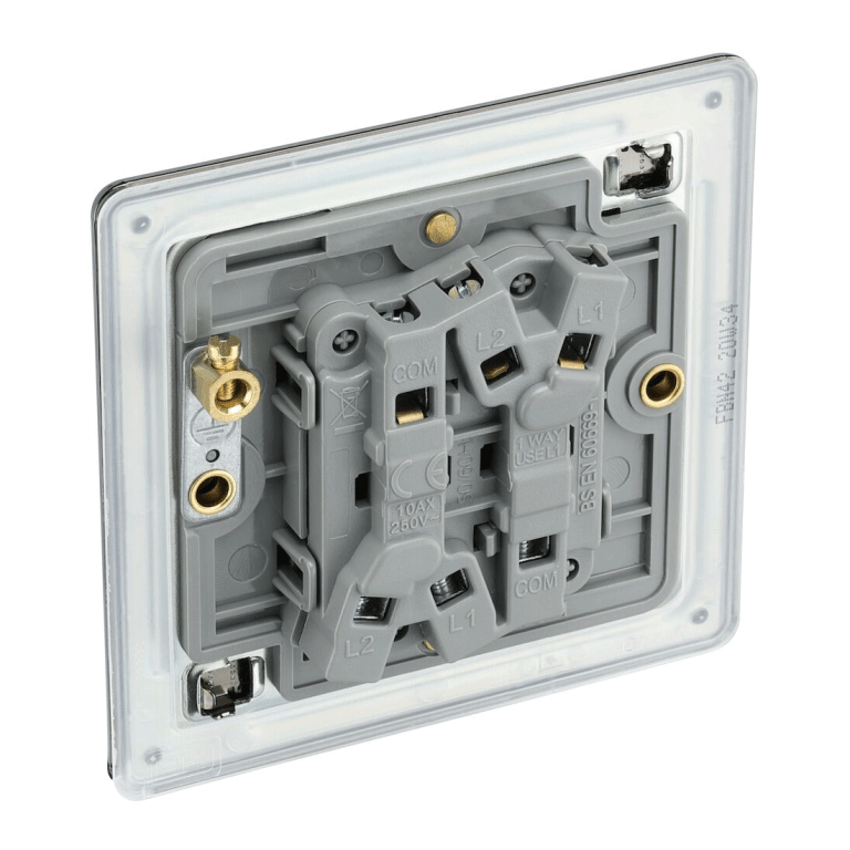 BG Screwless Flatplate Black Nickel Double Switch, 10Ax 2 Way - FBN42, Image 3 of 3