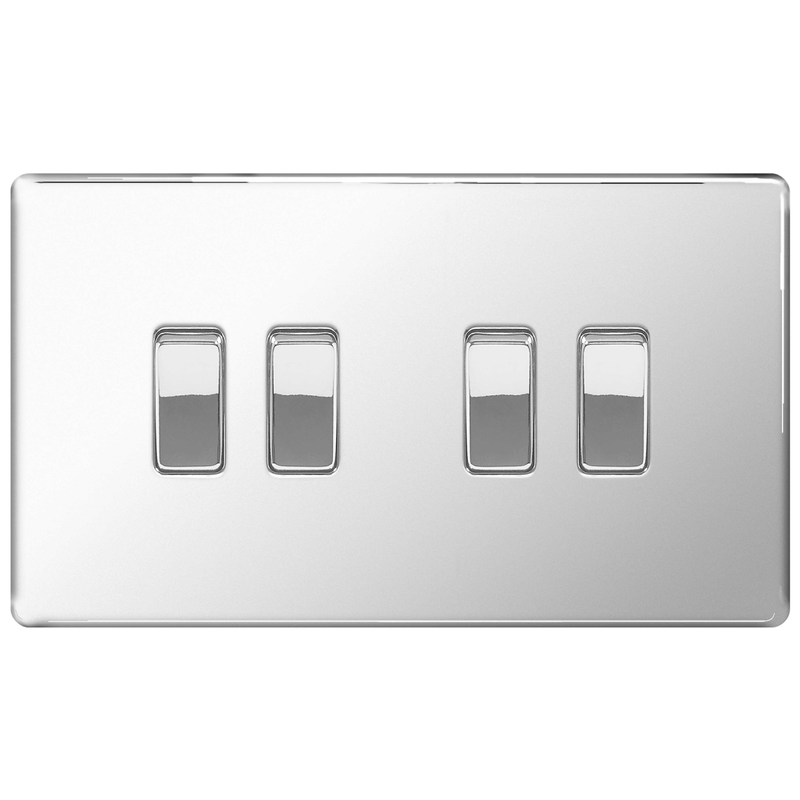 BG Screwless Flatplate Polished Chrome Quadruple Switch, 10Ax 2 Way - FPC44, Image 1 of 1