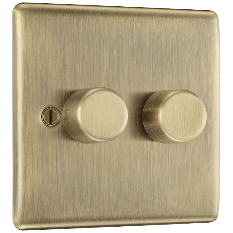 BG Nexus Metal Antique Brass Double Intelligent Led Dimmer Switch, 2-Way Push On/Off - NAB82, Image 1 of 1