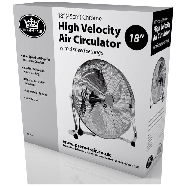 Prem-I-Air 110W 3 Speed 18-inch Floor Fan - Chrome - EH1868 - Return Unit, Image 2 of 2