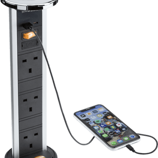 Knightsbridge IP54 3G pop-up socket with dual USB charger  A+C (FASTCHARGE) - Polished chrome Cap - SK9909PC