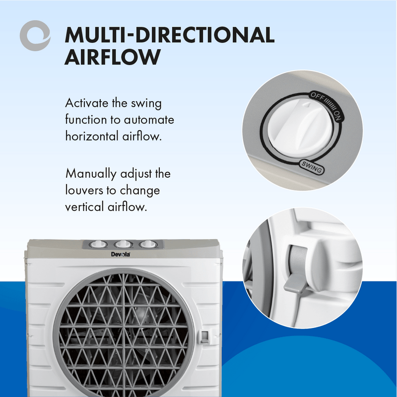 Devola 48L Evaporative Swamp Air Cooler 60 Meters Squared White/Grey - DVCL48P - Return Unit, Image 7 of 9