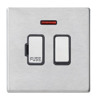 Hamilton Hartland G2 13A 1 Gang Screwless Switched Fused Spur and Neon - Satin Steel/Black Insert  - 7G24SPNSS-B
