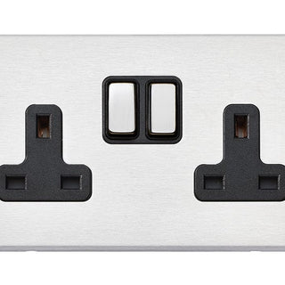 Hamilton Hartland G2 13A 2 Gang Screwless Double Pole Switched Socket - Satin Steel/Black Inserts  - 7G24SS2SS-B