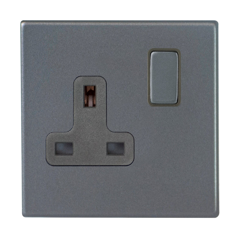 Hamilton Hartland G2 13A 1 Gang Screwless DP Switched Socket - Anthracite Grey with Grey Inserts  - 7G2ASS1GA-QG, Image 1 of 1