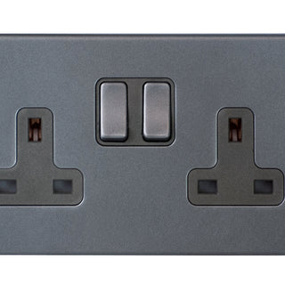 Hamilton Hartland G2 13A 2 Gang Screwless DP Switched Socket - Anthracite Grey with Grey Inserts  - 7G2ASS2GA-QG