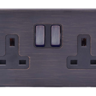Hamilton Hartland G2 13A 2 Gang Screwless Double Pole Switched Socket - Etrium Bronze  - 7G2EBSS2EB-B