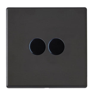 Hamilton Hartland G2 100W 2 Gang 2 Way Screwless Push On/Off Rotary LED Dimmer Switch - Matt Black  - 7G2MB2XLEDITB100
