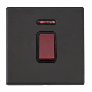 Hamilton Hartland G2 45A 1 Gang Screwless Double Pole Cooker Switch with Neon - Matt Black  - 7G2MB45NB