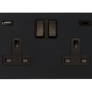 Hamilton Hartland G2 13A 2 Gang Screwless Type A/C USB Socket with 2 x USB - 4.8A - Matt Black  - 7G2MBSS2USBCBL-B