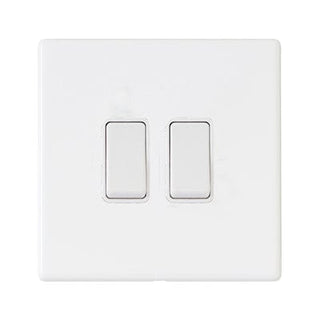 Hamilton Hartland G2 10AX 2 Gang 2 Way Screwless Light Switch - Matt White/White  - 7G2MWR22WH-W