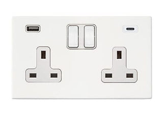 Hamilton Hartland G2 13A 2 Gang Screwless Type A/C USB Socket with 2 x USB - 4.8A - Matt White/White  - 7G2MWSS2USBCWH-W
