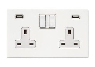 Hamilton Hartland G2 13A 2 Gang Screwless USB Socket with 2 x USB - 4.8A - Matt White/White Inserts  - 7G2MWSS2USBULTWH-W