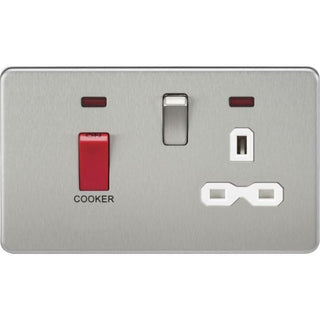 Knightsbridge Screwless 45A DP switch and 13A switched socket with neons - brushed chrome with white insert - SFR8333NBCW