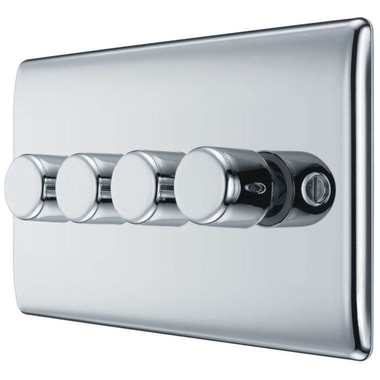 BG Nexus Metal Polished Chrome Quad Intelligent Led Dimmer Switch, 2-Way Push On/Off - NPC84, Image 1 of 1