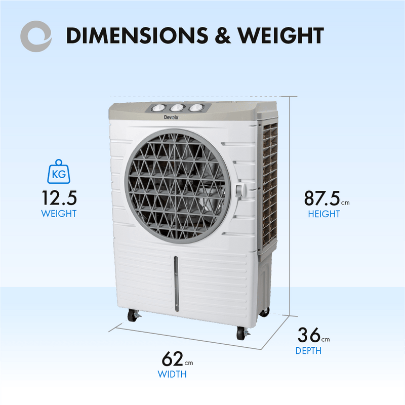 Devola 48L Evaporative Swamp Air Cooler 60 Meters Squared White/Grey - DVCL48P - Return Unit, Image 4 of 9
