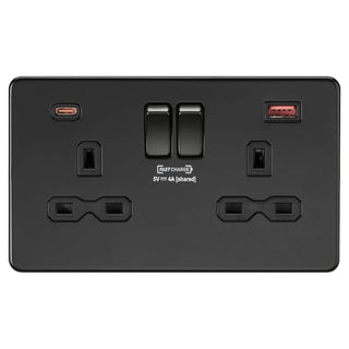 Knightsbridge 13A 2G DP Switched Socket with Dual USB A+C [45W FASTCHARGE] - Matt Black - CL9945MBB