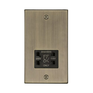 Knightsbridge 115-230V Dual Voltage Shaver Socket with Black Insert - Square Edge Antique Brass - CS89AB