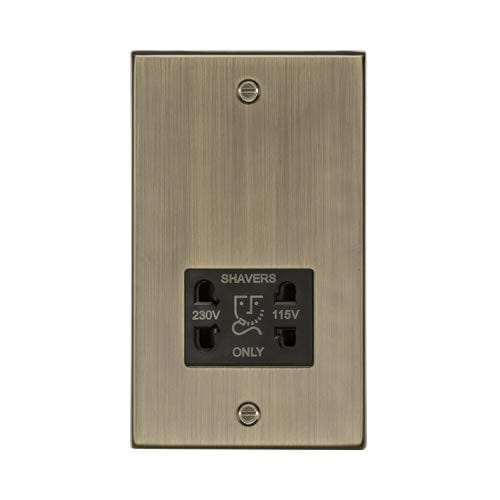Knightsbridge 115-230V Dual Voltage Shaver Socket with Black Insert - Square Edge Antique Brass - CS89AB, Image 1 of 1