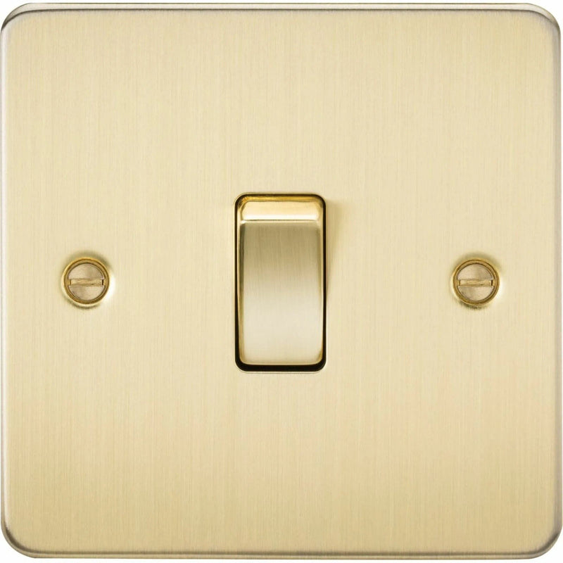Knightsbridge Flat Plate 10AX 1G 2 Way Switch - Brushed Brass - FP2000BB, Image 1 of 1