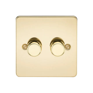 Knightsbridge Flat Plate 2G 2 way 10-200W (5-150W LED) trailing edge dimmer - Polished Brass - FP2182PB