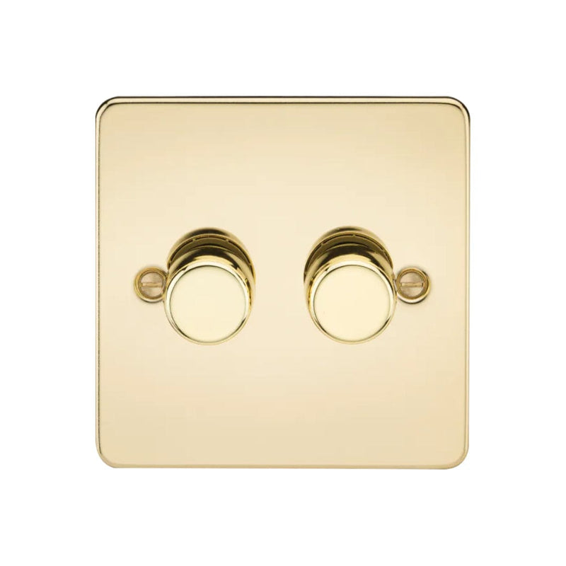 Knightsbridge Flat Plate 2G 2 way 10-200W (5-150W LED) trailing edge dimmer - Polished Brass - FP2182PB, Image 1 of 1