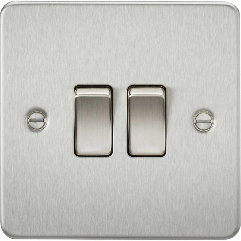 Knightsbridge Flat Plate 10AX 2G 2-way switch - brushed chrome - FP3000BC, Image 1 of 1