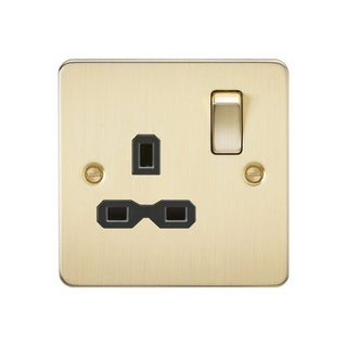 Knightsbridge Flat plate 13A 1G DP switched socket - brushed brass with black insert - FPR7000BB
