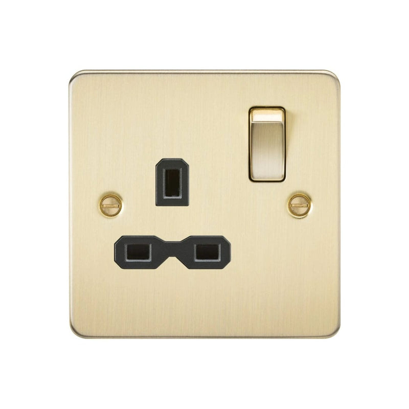 Knightsbridge Flat plate 13A 1G DP switched socket - brushed brass with black insert - FPR7000BB, Image 1 of 1