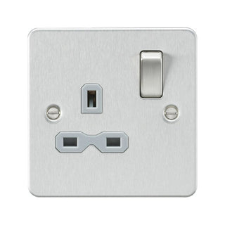 Knightsbridge Flat plate 13A 1G DP switched socket - brushed chrome with grey insert - FPR7000BCG